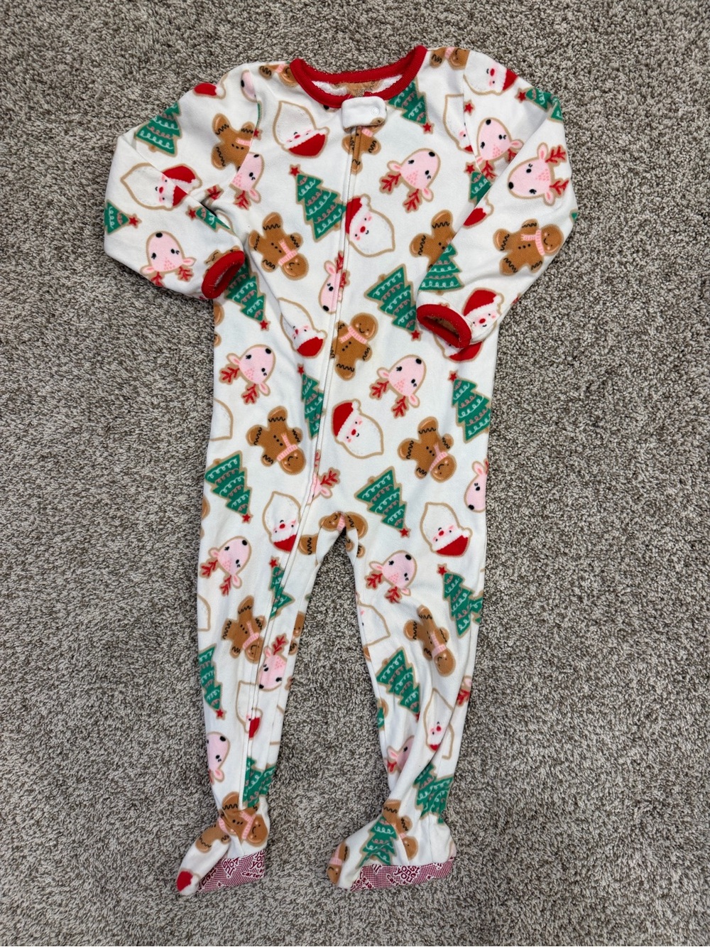 Holiday Print White Fleece 4T One-Piece Footed Pajamas